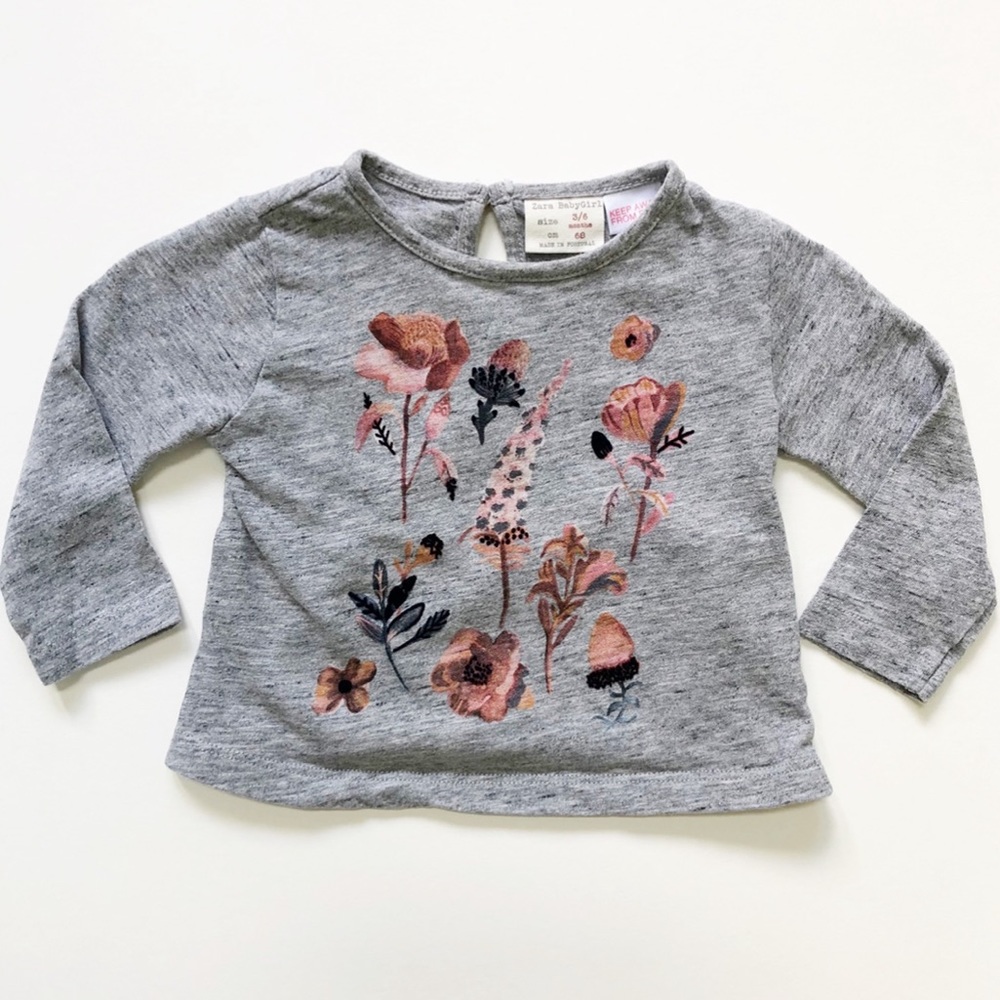 Zara BabyGirl 3-6 mo Grey Long Sleeve Shirt - Picture 2 of 6